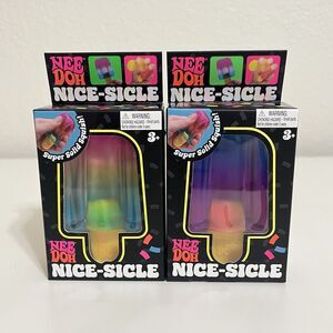 NeeDoh NICE-SICLE Schylling Squeeze Popsicle Lot of 2 Rainbow Blue Purple NEW